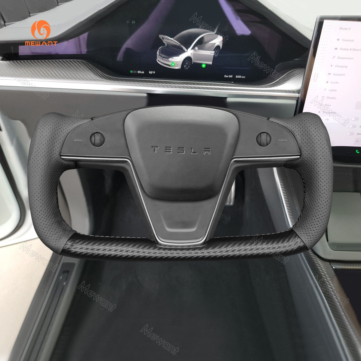 MEWANT Hand Stitch Car Steering Wheel Cover for Tesla Yoke Model S 2021-2023 / Model X 2021-2023