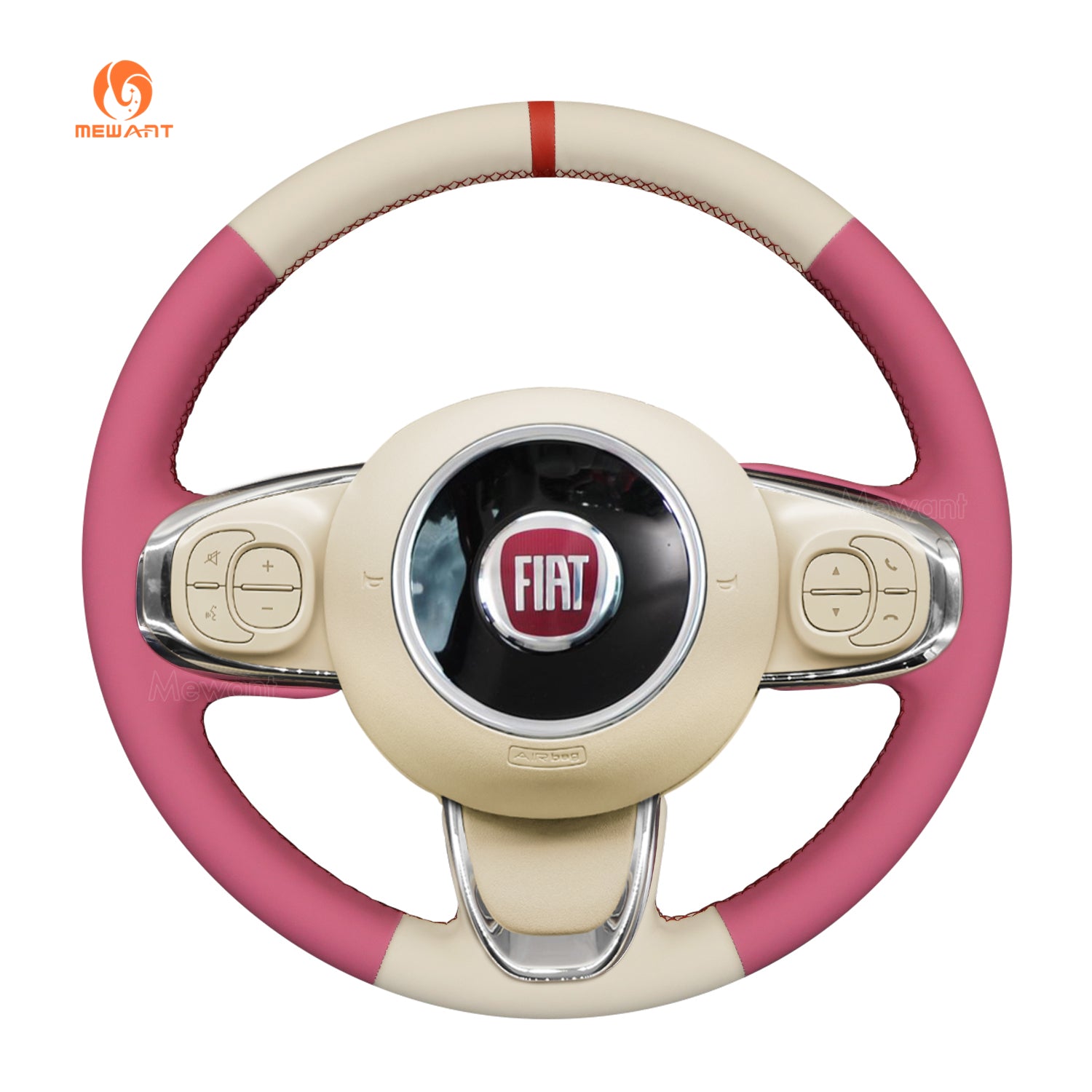 MEWANT Hand Stitch Black Suede Car Steering Wheel Cover for Fiat 500 2015-2021 / 500C 2016-2021