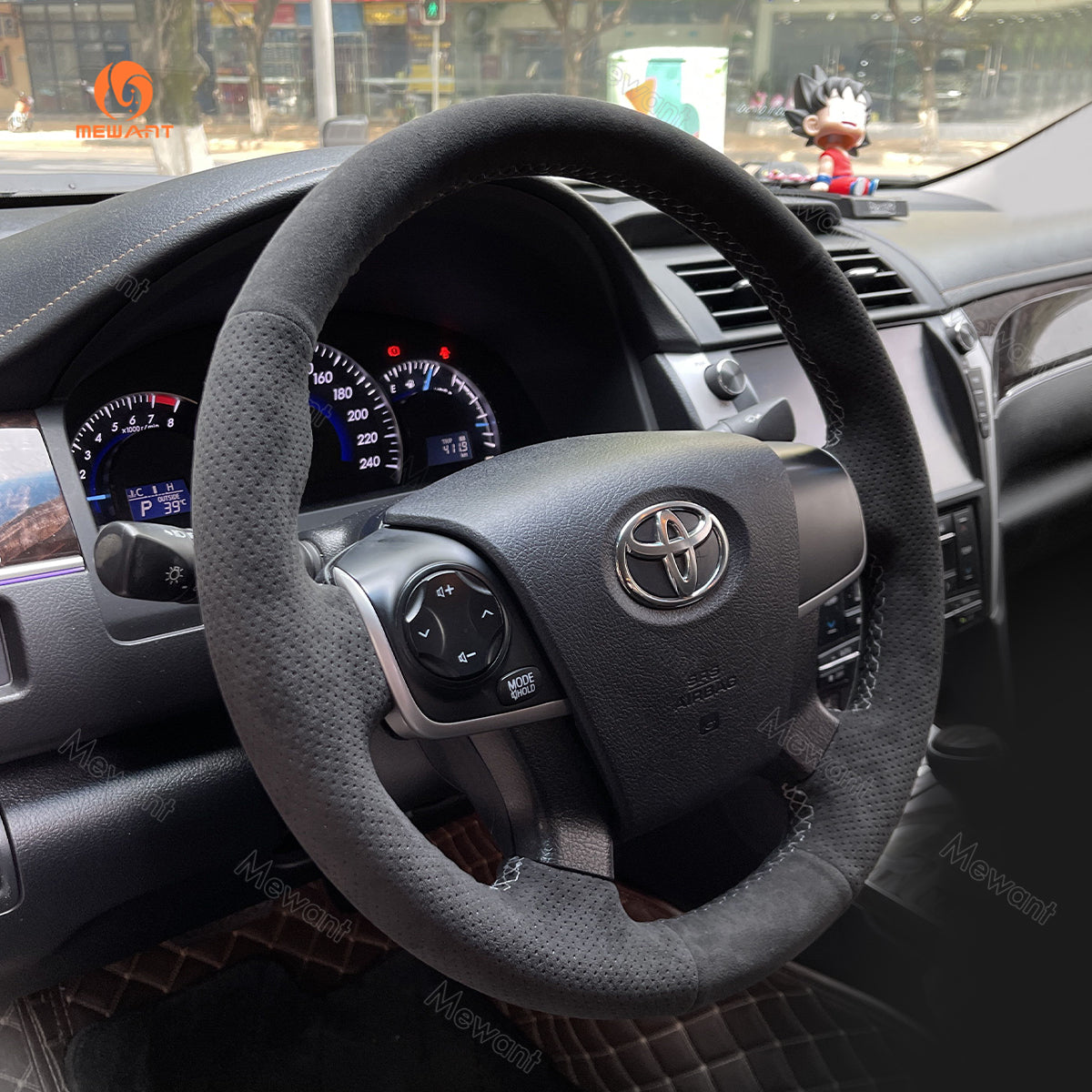 MEWANT Carbon Fiber Suede Car Steering Wheel Cover for Toyota Camry 2017-2021 / Corolla 2018-2021 / RAV4 2018-2021