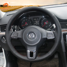 Cargue la imagen en el visor de la Galería, MEWANT Black Leather Suede Car Steering Wheel Cover for Golf 6 (VI) /Golf Plus  / Polo / Tiguan /Touran / Caddy / Jetta

