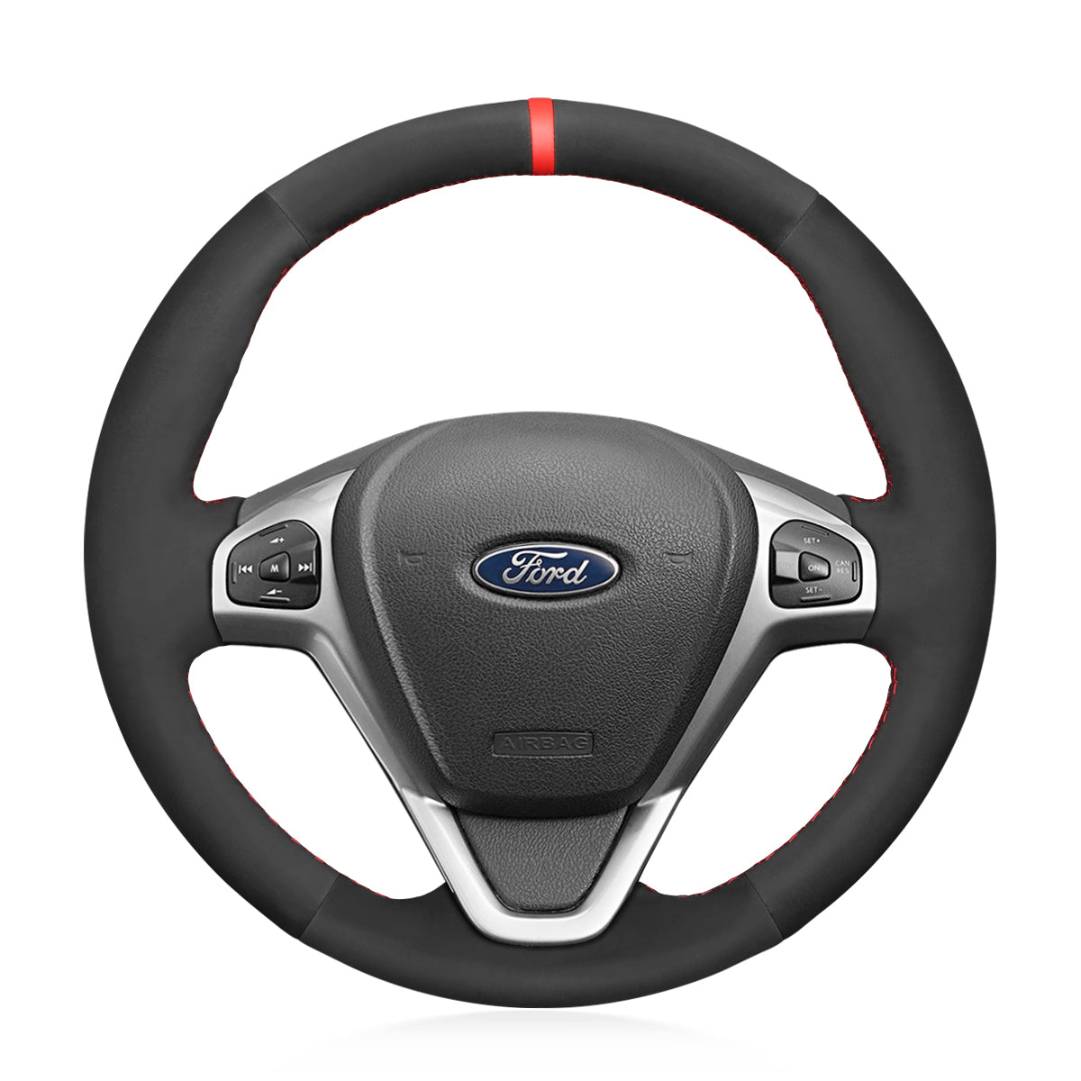 MEWANT Hand Stitch Car Steering Wheel Cover for Ford Fiesta 2008-2017 / EcoSport 2014-2017
