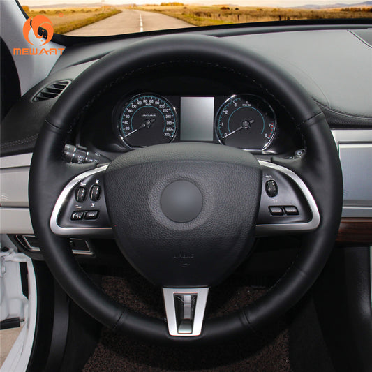 MEWANT Black Leather Suede Car Steering Wheel Cover for Jaguar XF XF S XF Sportbrake