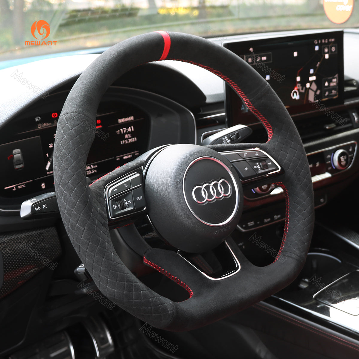 MWANT Dark Grey Alcantara Car Steering Wheel Cover for Audi A3 A5 RS 3 RS 5 S3 S4 S5