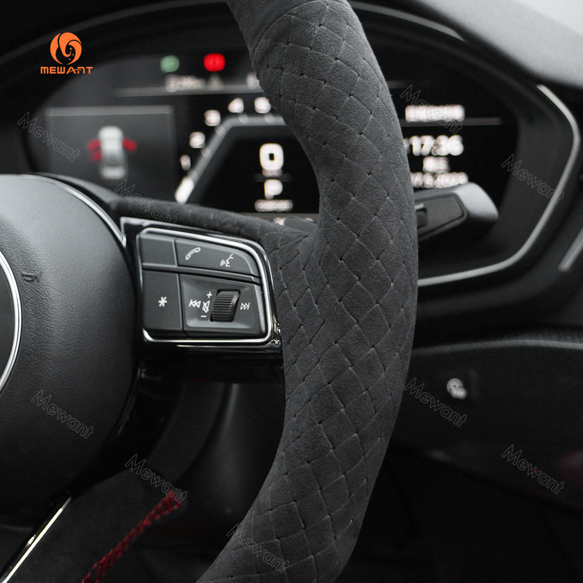 MEWANT Alcantara Embossing Style Car Steering Wheel Cover for Audi with Quilted and Hive Pattern