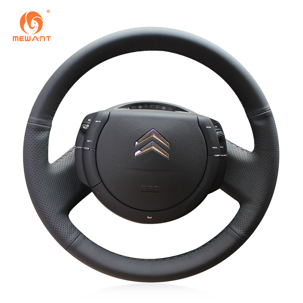 MEWANT Black Leather Suede Car Steering Wheel Cover for Citroen C4 2004-2010
