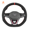 MEWANT Black Leather Suede Carbon Fiber Car Steering Wheel Cover for Volkswagen VW Golf 8 (R-Line) Arteon Tiguan (R-Line) Touareg (R-Line)