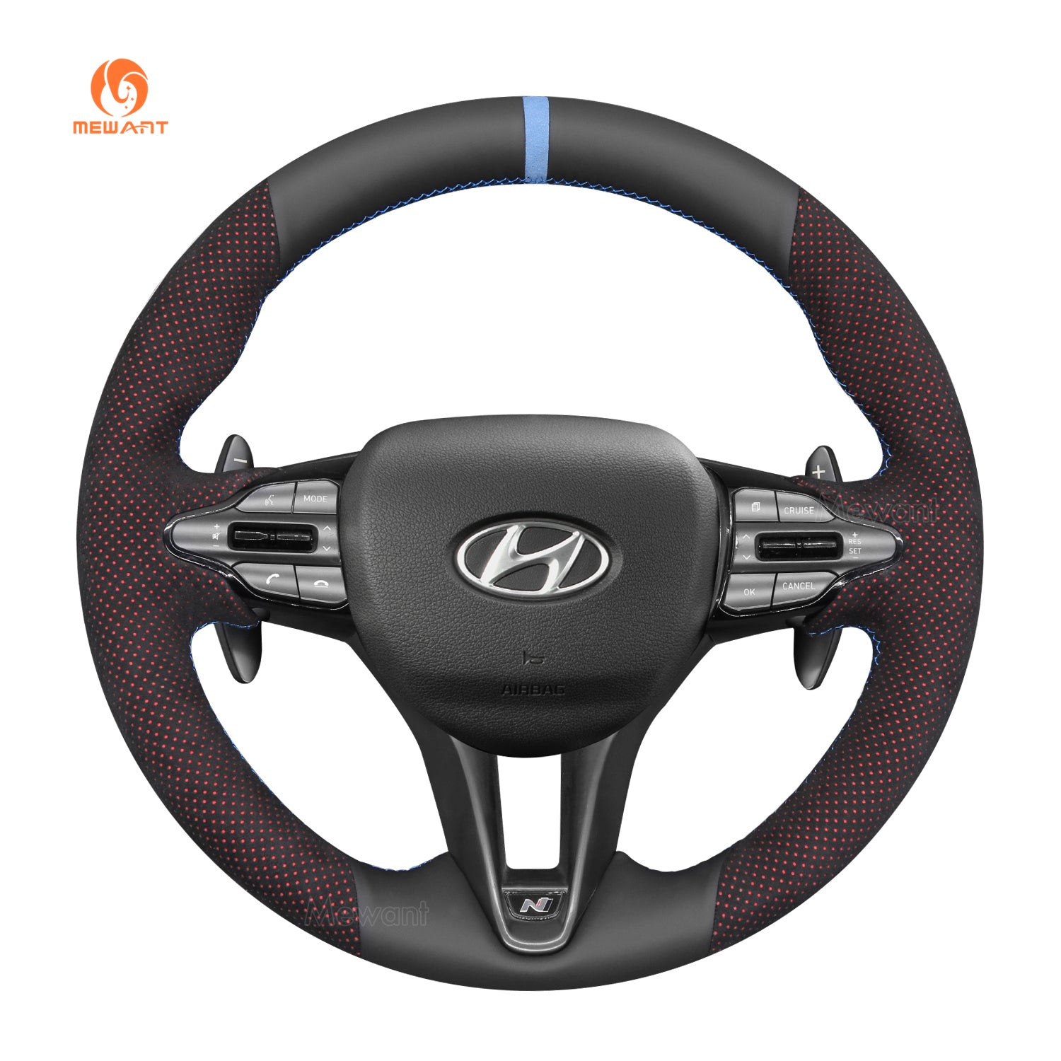 Simplemente lee DIY cuero negro gamuza fibra de carbono protector para volante de coche para Hyundai i30 N 2018-2020 / Veloster N 2019-2021