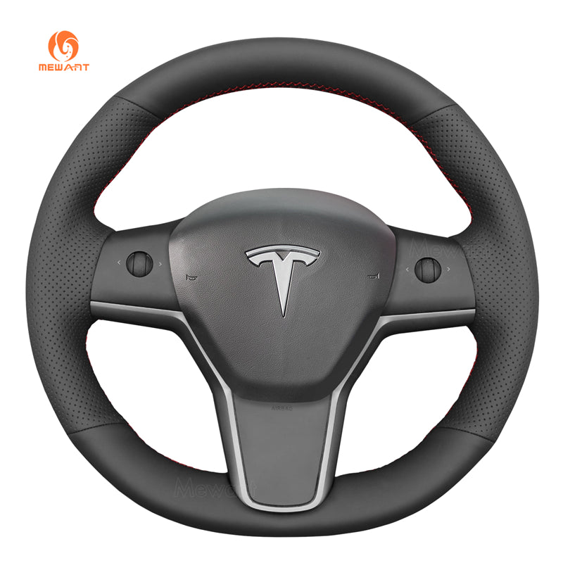 MEWANT Carbonfaser-Leder-Autolenkradabdeckung für Tesla Model 3 2017-2020 / Model Y 2020-2021