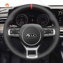 Charger l&#39;image dans la visionneuse de galerie, MEWANT Hand Stitch Leather Suede Carbon Fiber Car Steering Wheel Cover for Kia Optim / Kia K5 GT GT-Line Sedan
