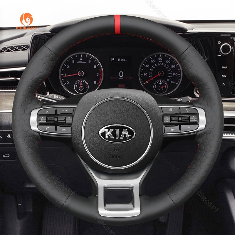 MEWANT Hand Stitch Leather Suede Carbon Fiber Car Steering Wheel Cover for Kia Optim / Kia K5 GT GT-Line Sedan