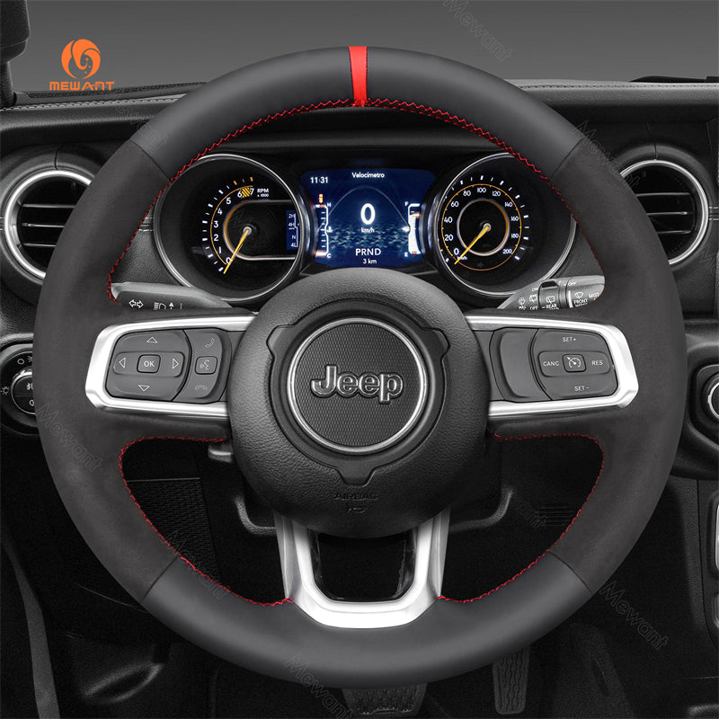 MEWANT Black Leather Suede Car Steering Wheel Cover for Jeep Gladiator (JT)  / Wrangler (JL) / Wrangler Unlimited / Gladiator (JT)