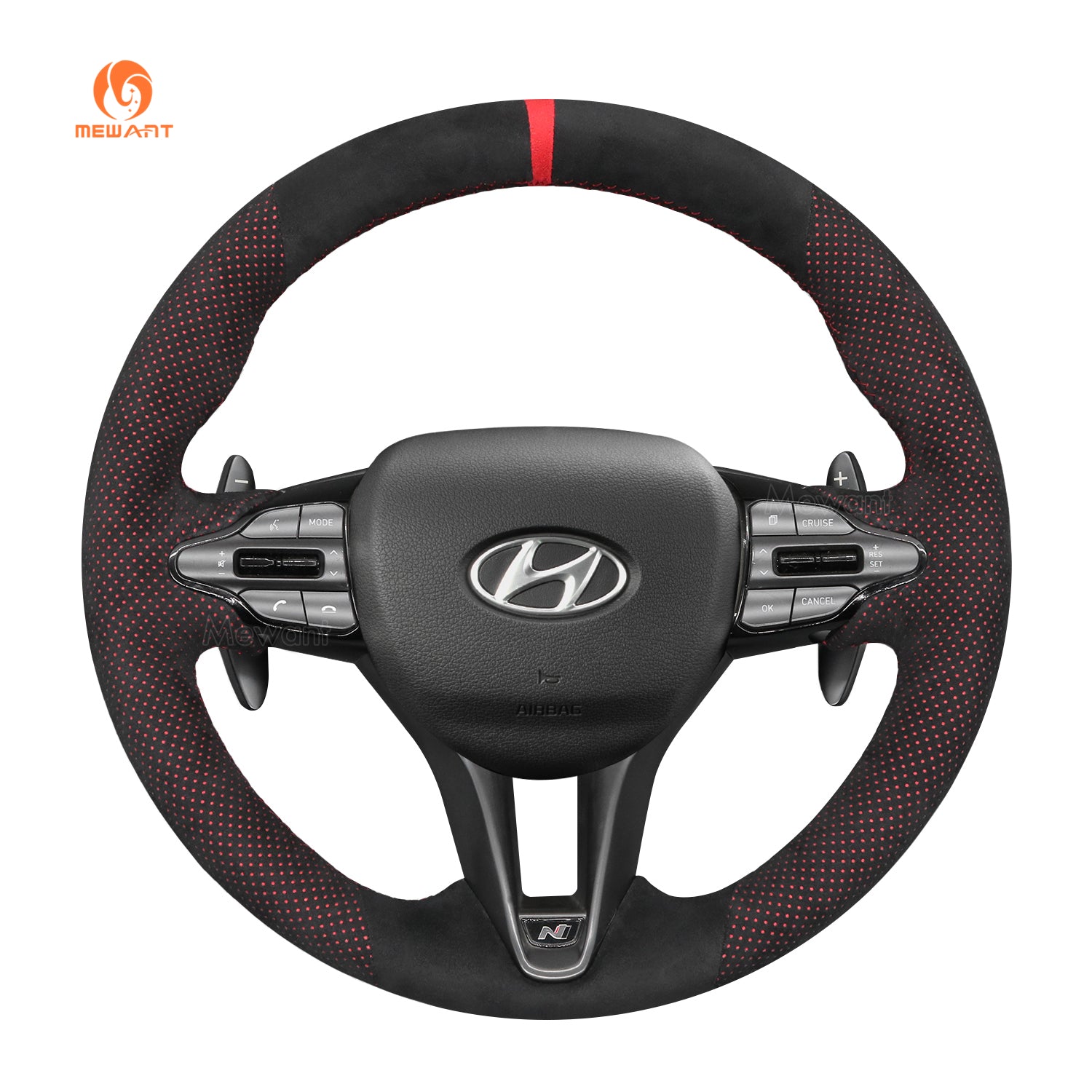MEWANT DIY Black Leather Suede Carbon Fiber Car Steering Wheel Cover for Hyundai Elantra (N Line) 2021-2024 / Elantra N 2022-2023 / Veloster N 2019-2022 / i20 N 2021-2024 / i20 N Line 2021-2023 / i30 N 2017-2023 / i30 N Line 2017-2023 / Kona N 2021-2023