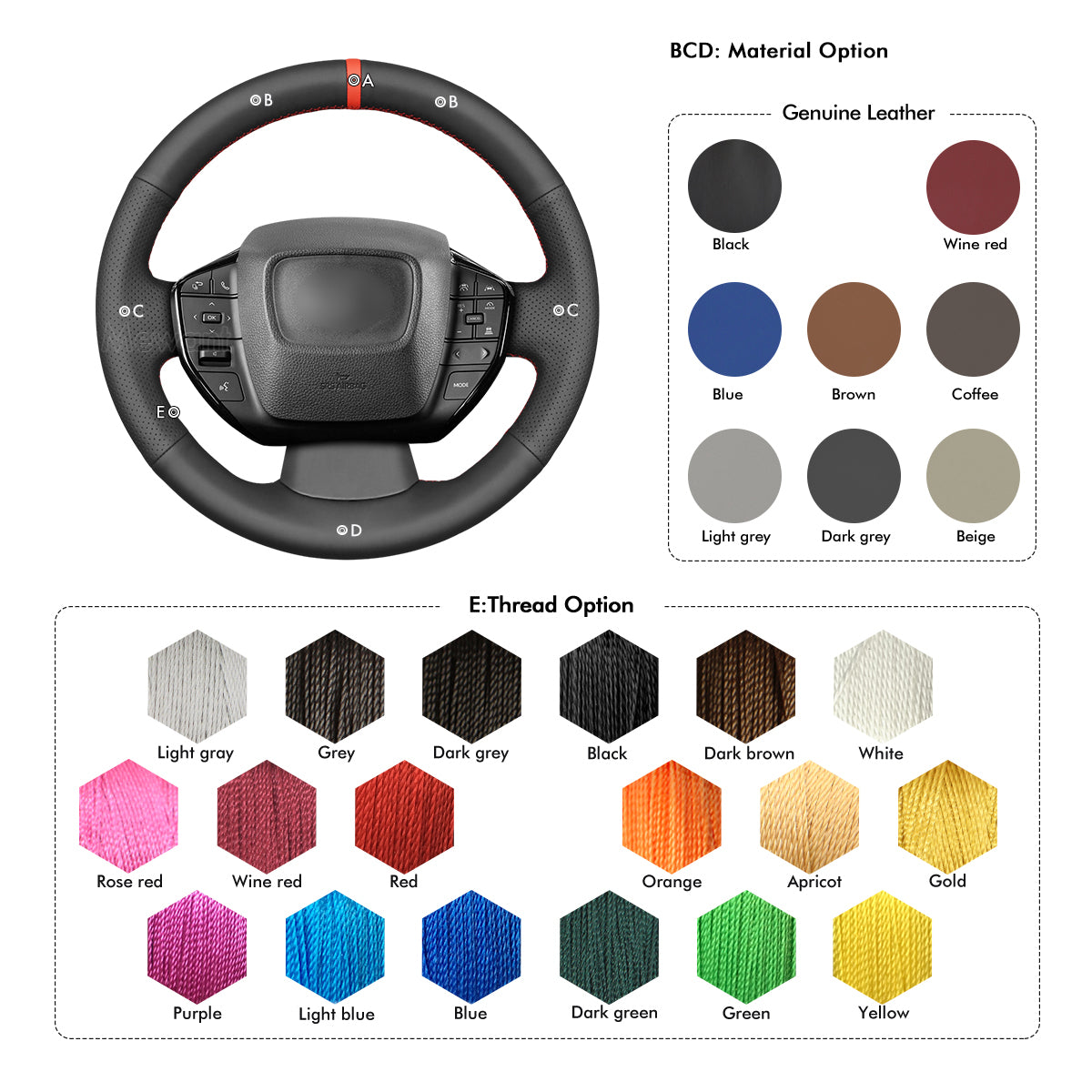 MEWANT Leather Car Steering Wheel Cover for Toyota Prius / BZ4X