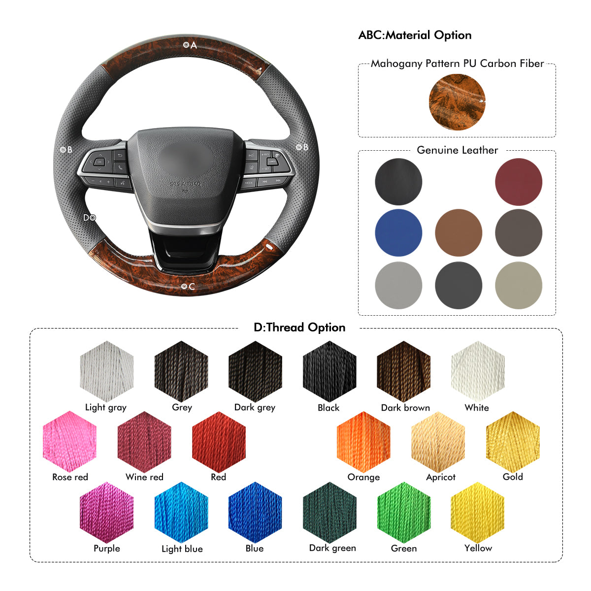 Car Steering Wheel Cover For Toyota Highlander Sienna 2022