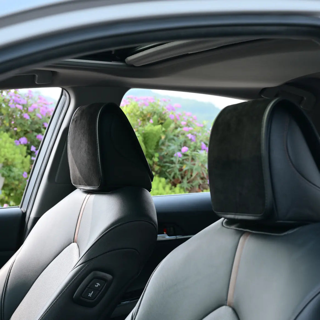 Mewant Universal Premium Suede Car Headrest Cover with Charming Pet Embroidery