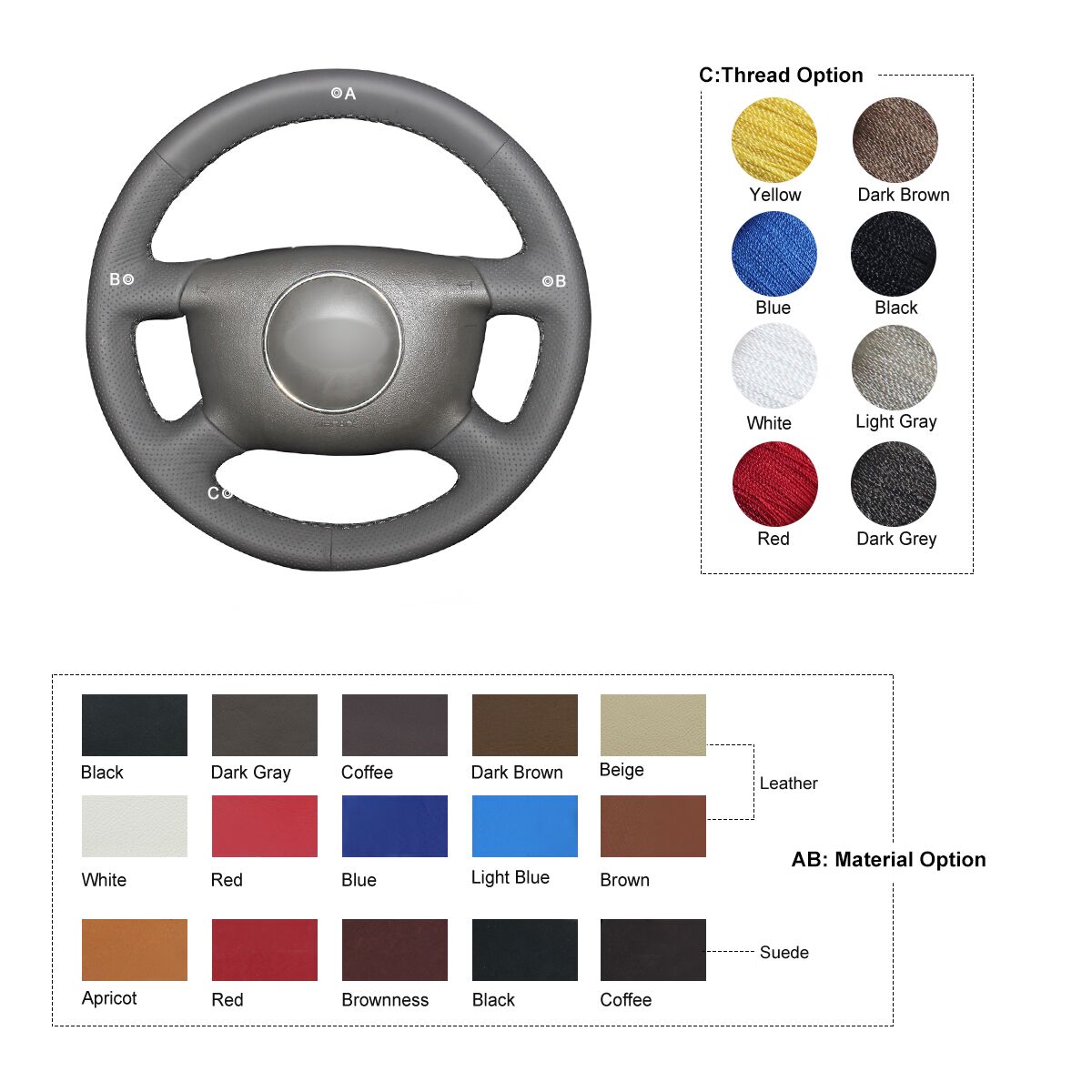 Car Steering Wheel Cover for Audi A4 1998 / A6 1999-2004 / A8 A8 L 1998-2001 / Allroad 2001-2005