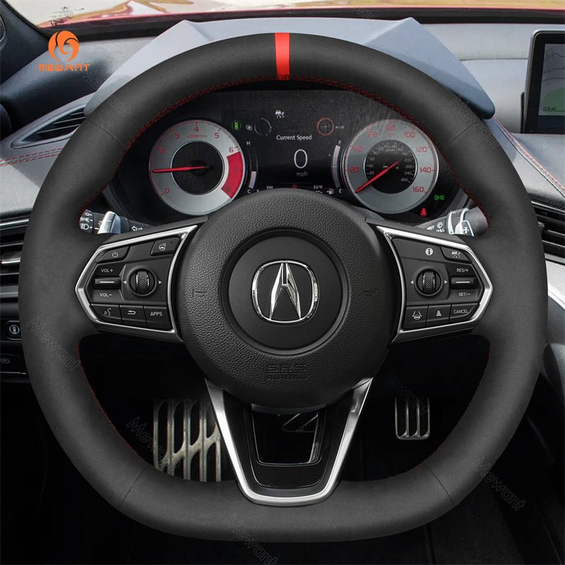 MEWANT Genuine Leather Car Steering Wheel Cove for Acura MDX TLX 2022 - 2023 - Alcantara, Leather, Carbon Fiber, Easy Install, Non - Slip, Best Steering Wheel Cover