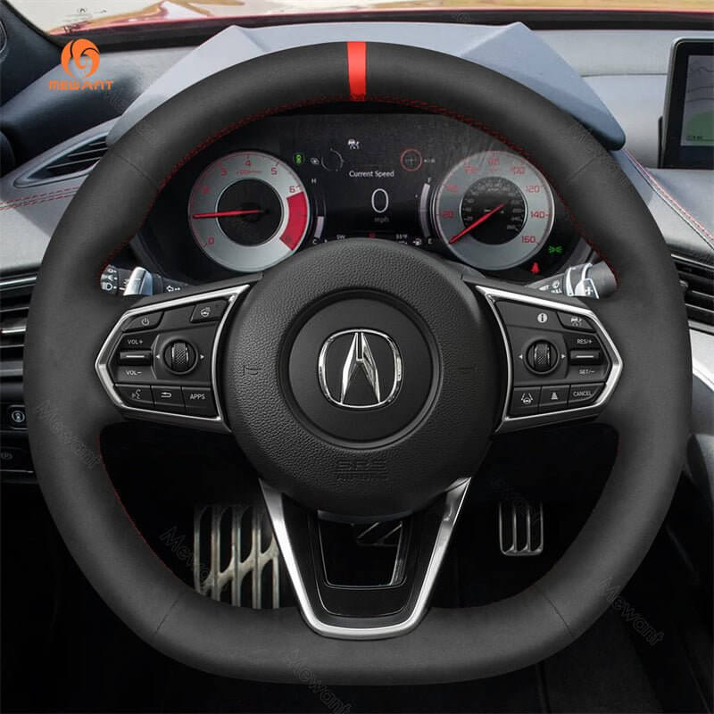 MEWANT Genuine Leather Car Steering Wheel Cove for Acura MDX TLX 2022 - 2023 - Alcantara, Leather, Carbon Fiber, Easy Install, Non - Slip, Best Steering Wheel Cover