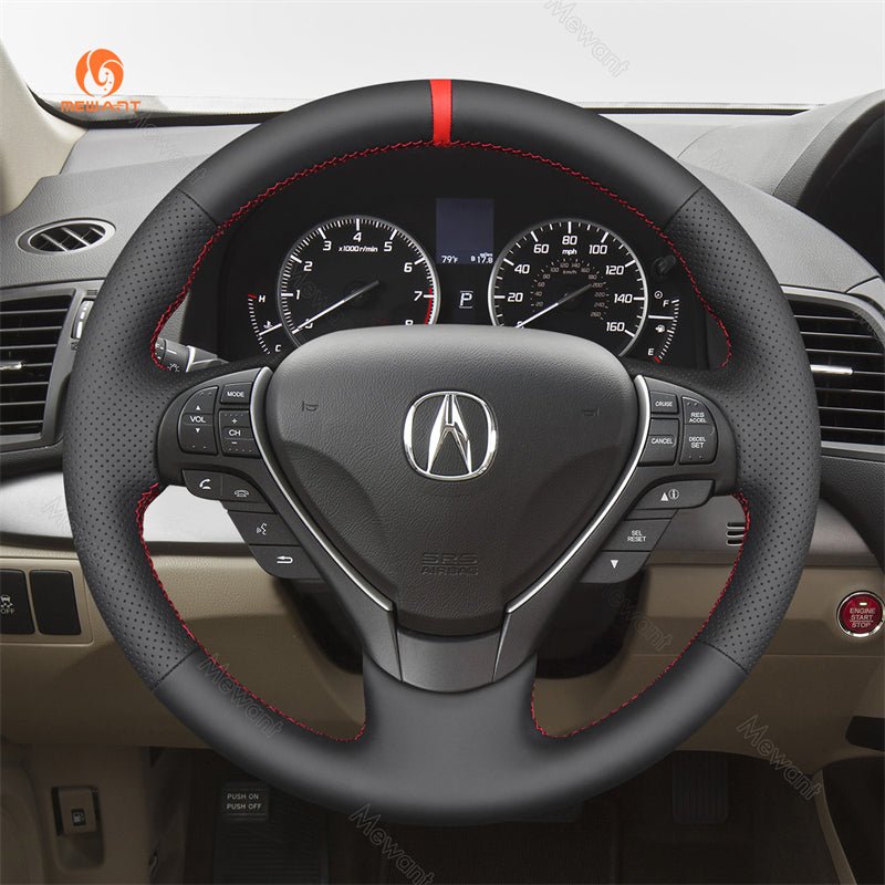 MEWANT Genuine Leather Car Steering Wheel Cove for Acura RDX / TL / ILX - Alcantara, Leather, Carbon Fiber, Easy Install, Non - Slip, Best Steering Wheel Cover
