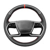 MEWANT Genuine Leather Car Steering Wheel Cove for Audi A6 A7 A8 A8L S8 ETRON 2019 - 2023 - Alcantara, Leather, Carbon Fiber, Easy Install, Non - Slip, Best Steering Wheel Cover