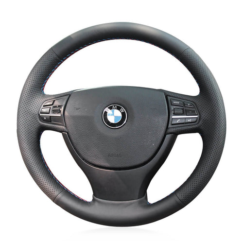 MEWANT Genuine Leather Car Steering Wheel Cove for BMW 5 Series F10 (Sedan)/ 5 Series F11 (Touring) / 5 Series F07 (GT Gran Turismo) / 7 Series F01 (Sedan)/ 7 Series F02 (Long Wheelbase Sedan) - Alcantara, Leather, Carbon Fiber, Easy Install, Non - Slip, Best Steering Wheel Cover