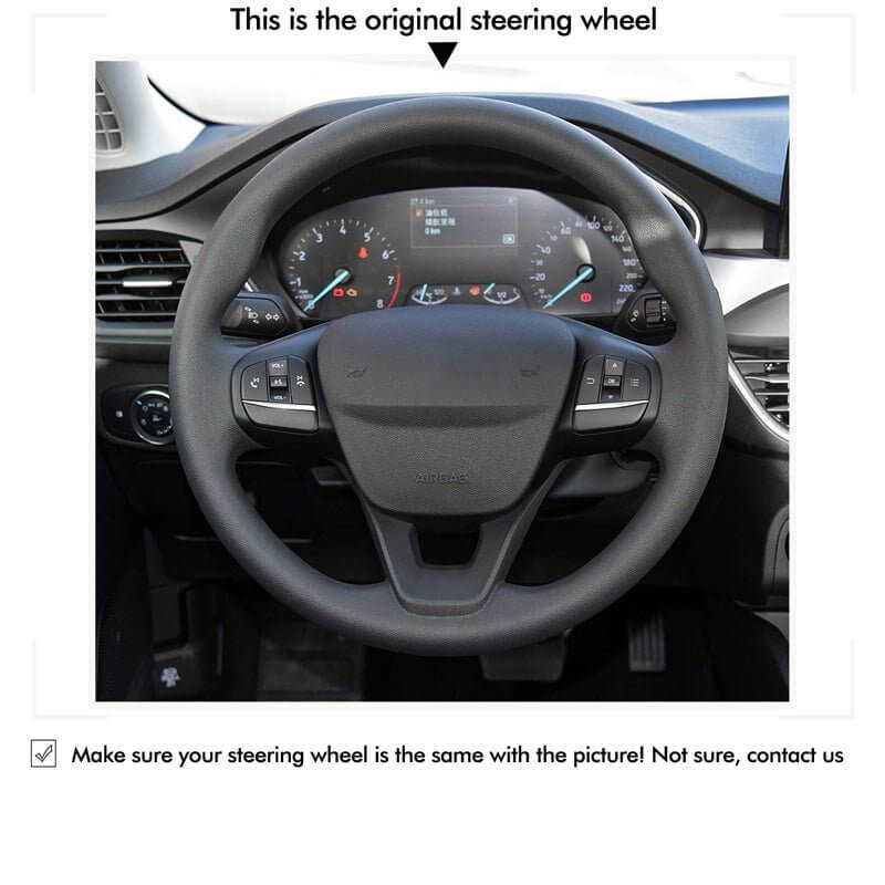 MEWANT Genuine Leather Car Steering Wheel Cove for Ford Bronco Sport / Escape/ E - Transit/ Maverick/ Transit Courier Custom/ Focus IV / Fiesta VII / Tourneo Custom - Alcantara, Leather, Carbon Fiber, Easy Install, Non - Slip, Best Steering Wheel Cover