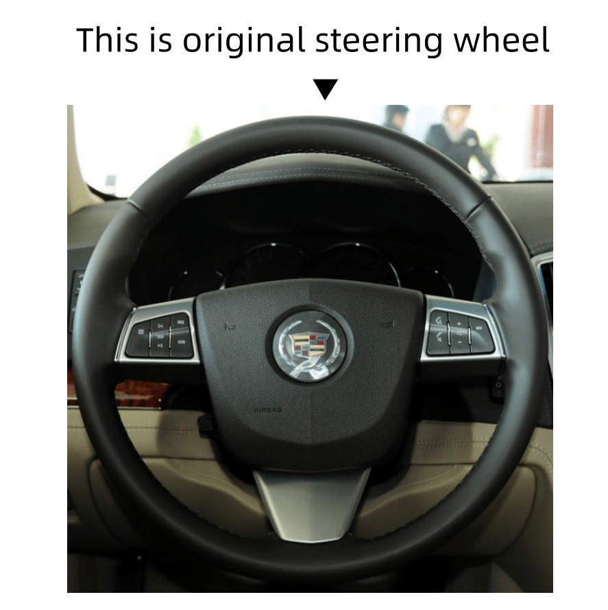 MEWANT Genuine Leather Car Steering Wheel Cove for Cadillac CTS 2008 - 2013 - Alcantara, Leather, Carbon Fiber, Easy Install, Non - Slip, Best Steering Wheel Cover