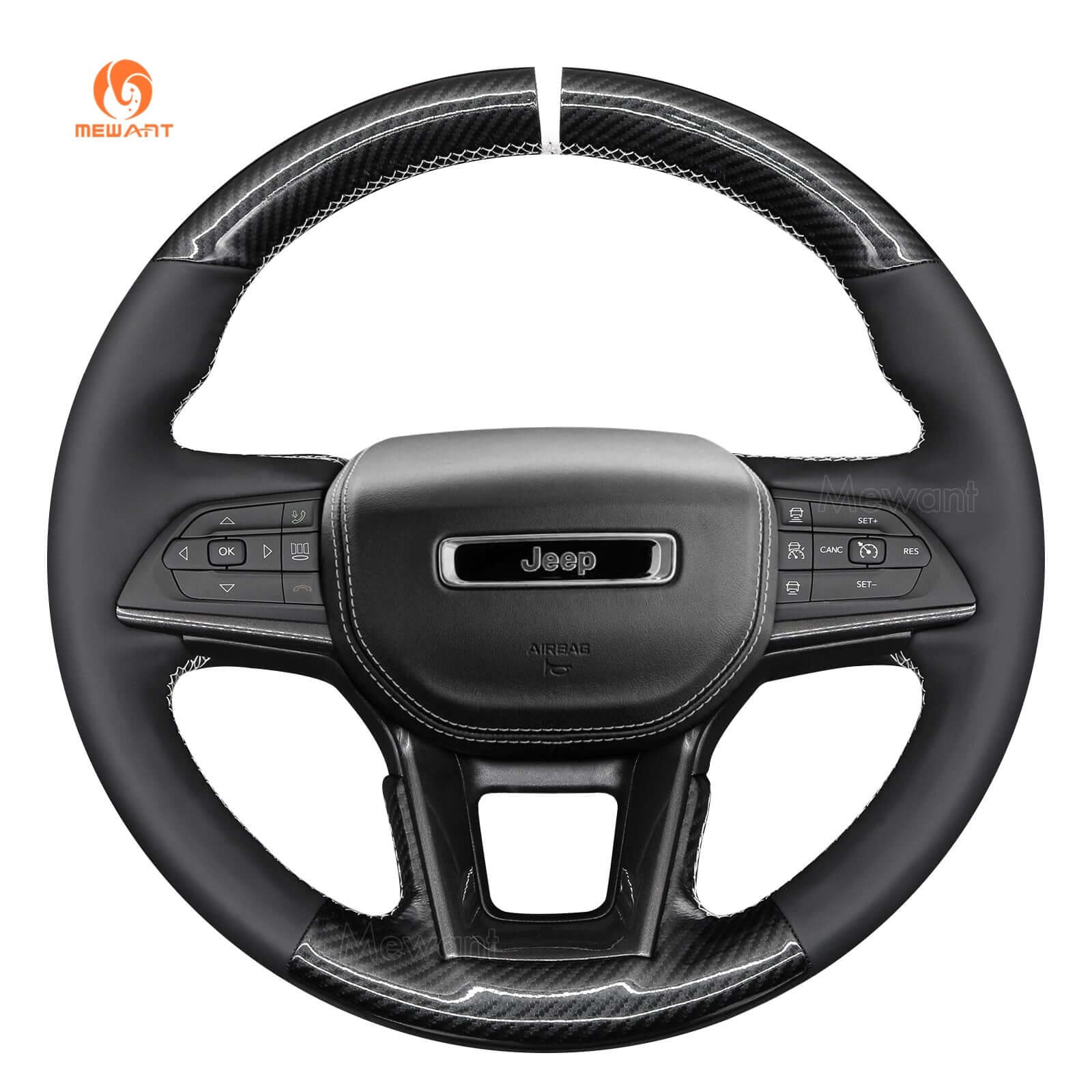 MEWANT Genuine Leather Car Steering Wheel Cove for Jeep Grand Cherokee V(WL) / Grand Cherokee L - Alcantara, Leather, Carbon Fiber, Easy Install, Non - Slip, Best Steering Wheel Cover