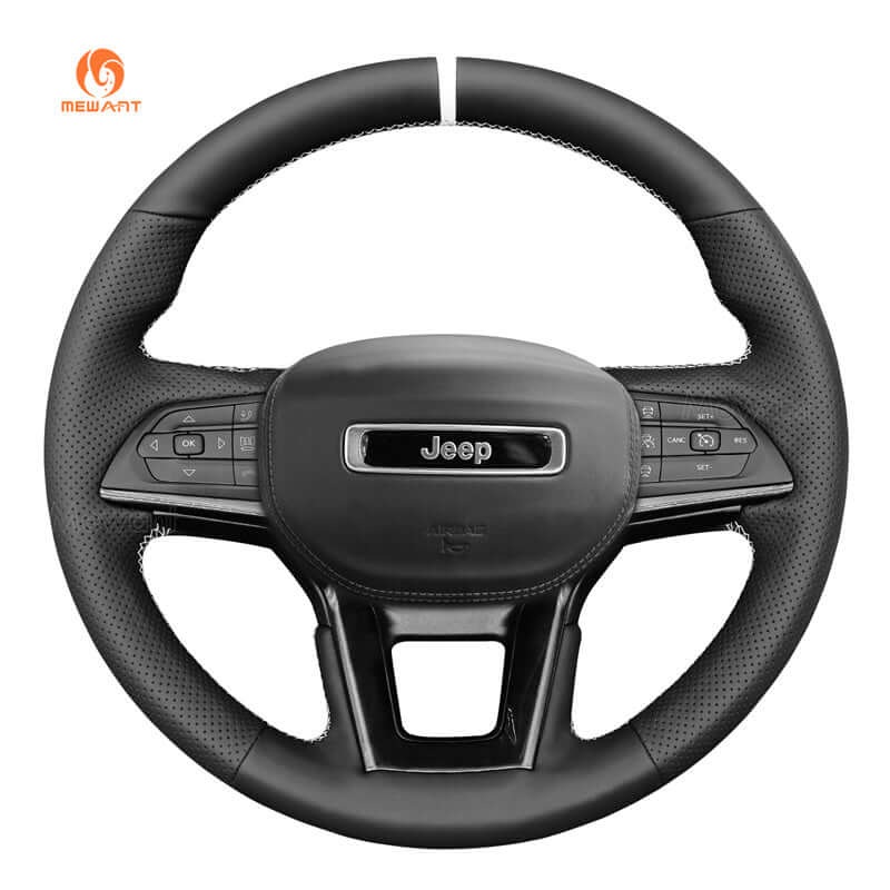 MEWANT Genuine Leather Car Steering Wheel Cove for Jeep Grand Cherokee V(WL) / Grand Cherokee L - Alcantara, Leather, Carbon Fiber, Easy Install, Non - Slip, Best Steering Wheel Cover