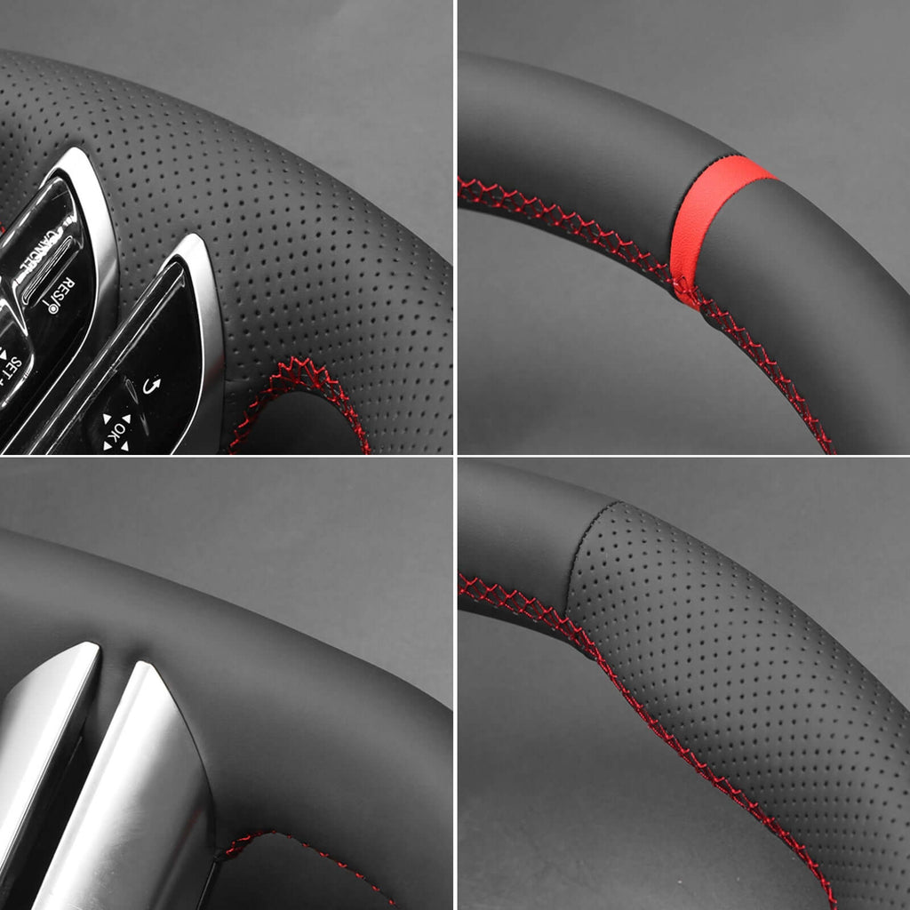 MEWANT Genuine Leather Car Steering Wheel Cove for Mercedes - Benz CLS 450 / C260L / E - Class - Alcantara, Leather, Carbon Fiber, Easy Install, Non - Slip, Best Steering Wheel Cover