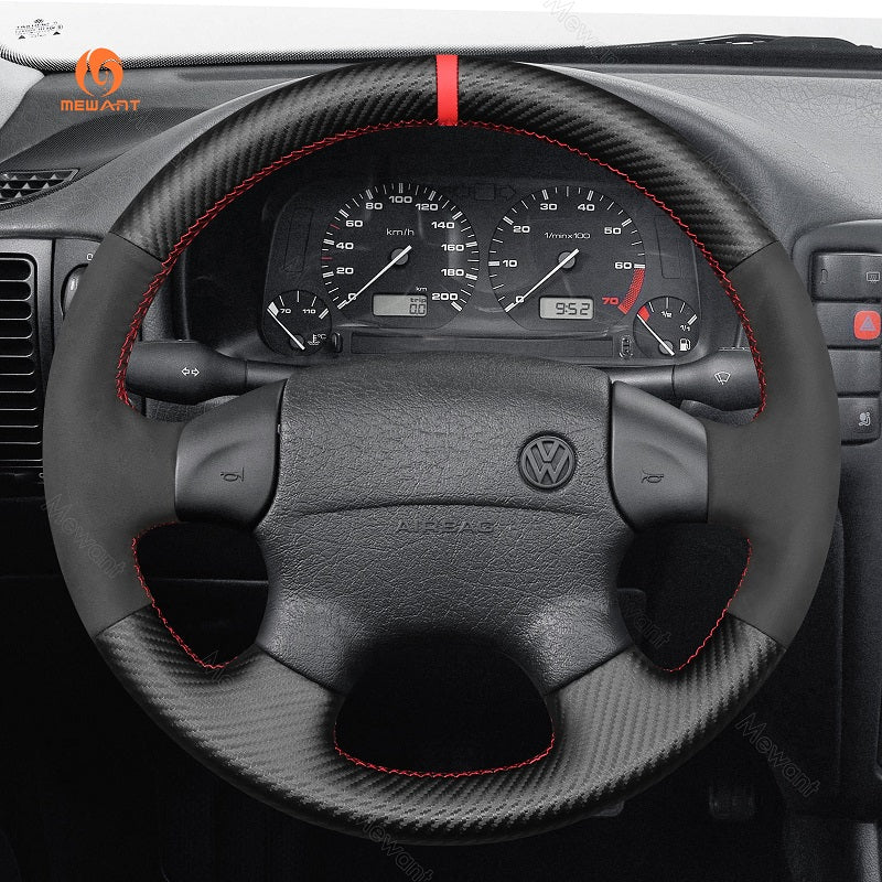MEWANT Genuine Leather Car Steering Wheel Cove for Volkswagen Mk3 Golf 1996 - Alcantara, Leather, Carbon Fiber, Easy Install, Non - Slip, Best Steering Wheel Cover