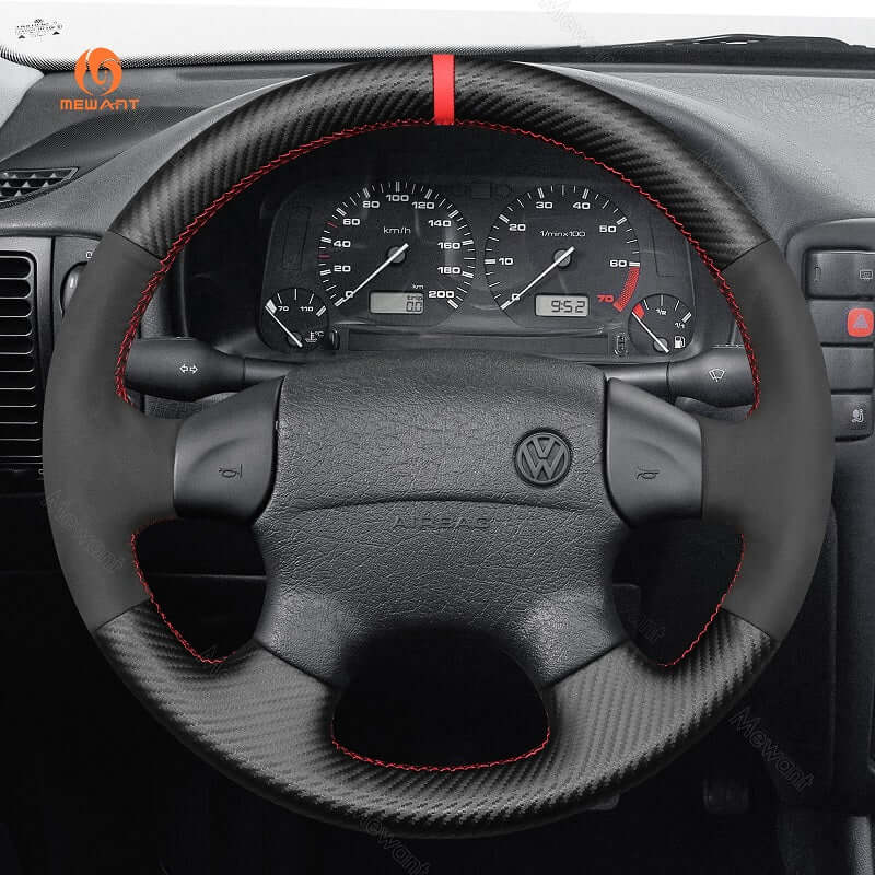 MEWANT Genuine Leather Car Steering Wheel Cove for Volkswagen Mk3 Golf 1996 - Alcantara, Leather, Carbon Fiber, Easy Install, Non - Slip, Best Steering Wheel Cover