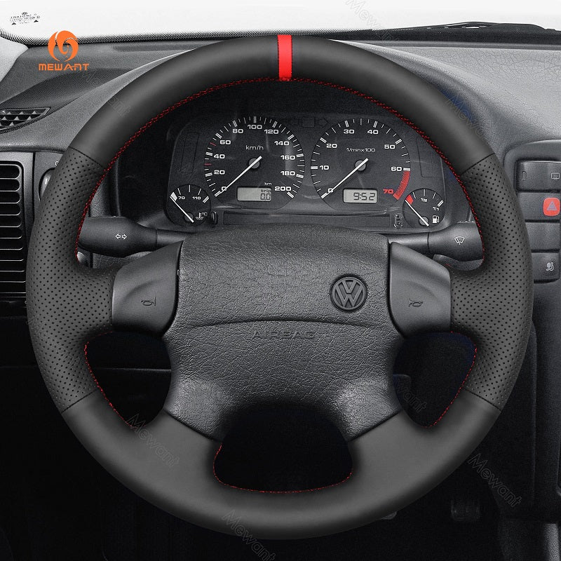 MEWANT Genuine Leather Car Steering Wheel Cove for Volkswagen Mk3 Golf 1996 - Alcantara, Leather, Carbon Fiber, Easy Install, Non - Slip, Best Steering Wheel Cover