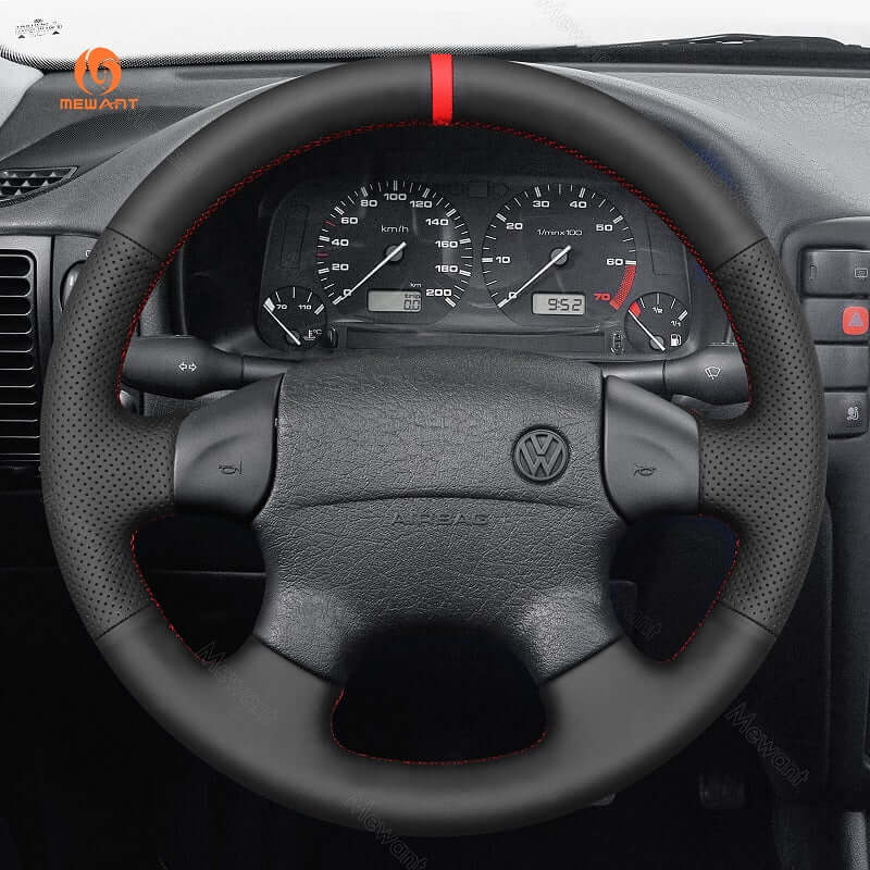 MEWANT Genuine Leather Car Steering Wheel Cove for Volkswagen Mk3 Golf 1996 - Alcantara, Leather, Carbon Fiber, Easy Install, Non - Slip, Best Steering Wheel Cover