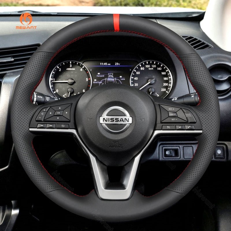MEWANT Genuine Leather Car Steering Wheel Cove for Nissan Navara 2021 - 2024 - Alcantara, Leather, Carbon Fiber, Easy Install, Non - Slip, Best Steering Wheel Cover