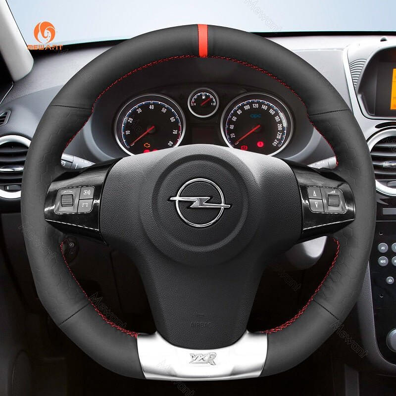 MEWANT Genuine Leather Car Steering Wheel Cove for Opel Corsa OPC - Alcantara, Leather, Carbon Fiber, Easy Install, Non - Slip, Best Steering Wheel Cover
