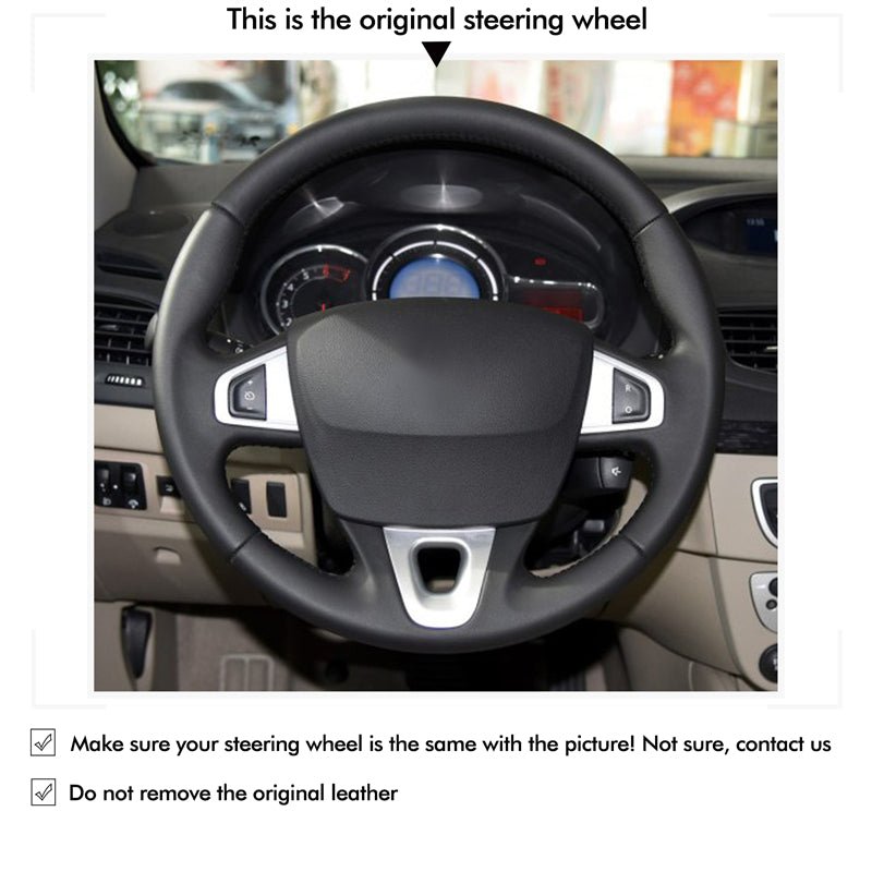 MEWANT Genuine Leather Car Steering Wheel Cove for Renault Megane 3/ Scenic 3 (Grand Scenic)/ Kangoo 2/ Fluence (ZE) - Alcantara, Leather, Carbon Fiber, Easy Install, Non - Slip, Best Steering Wheel Cover