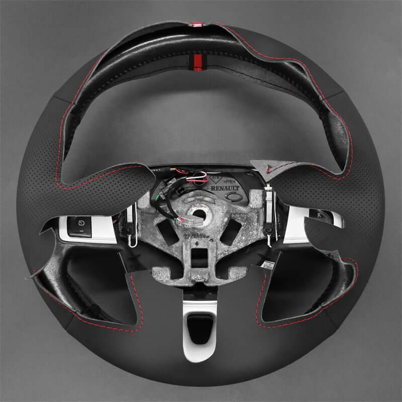 MEWANT Genuine Leather Car Steering Wheel Cove for Renault Megane 3/ Scenic 3 (Grand Scenic)/ Kangoo 2/ Fluence (ZE) - Alcantara, Leather, Carbon Fiber, Easy Install, Non - Slip, Best Steering Wheel Cover