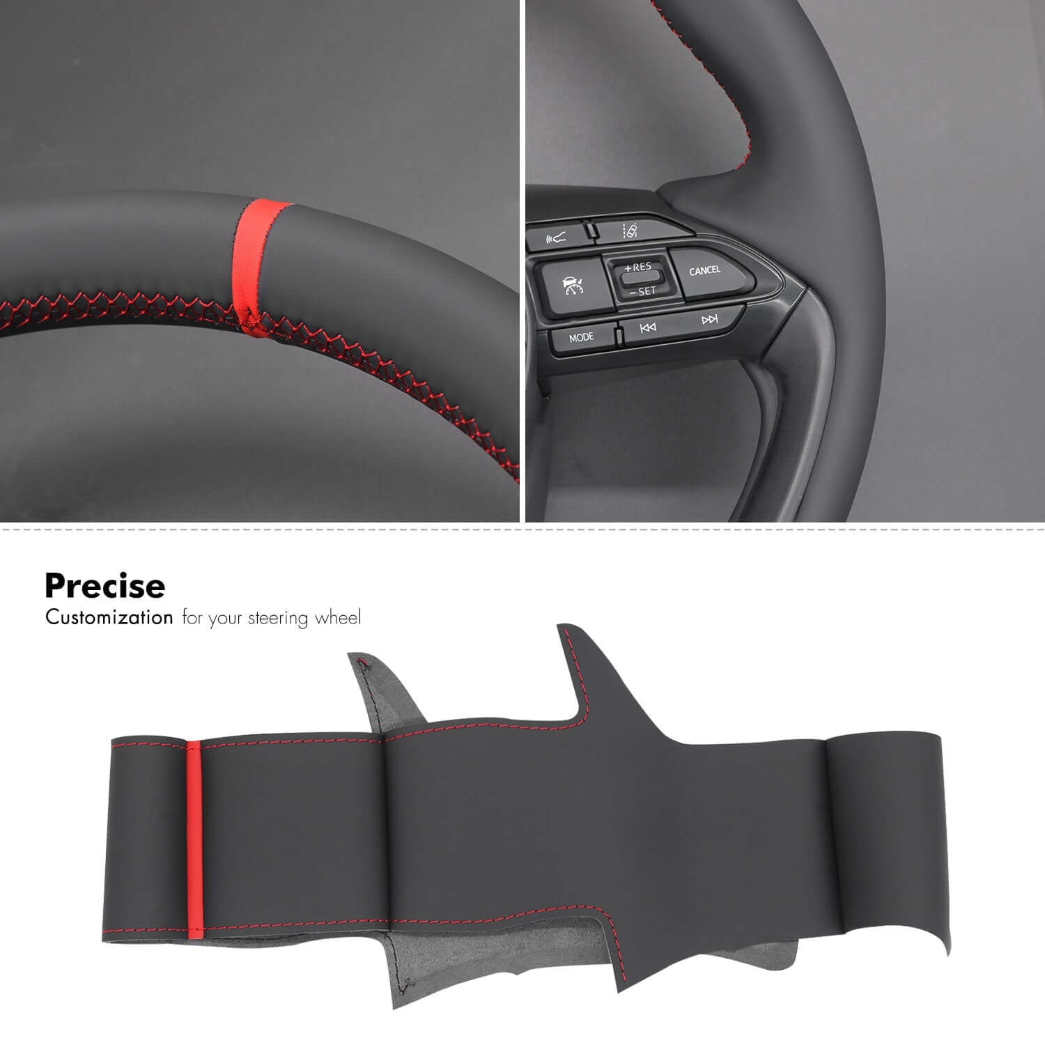MEWANT Genuine Leather Car Steering Wheel Cove for Toyota Yaris Cross GR - Alcantara, Leather, Carbon Fiber, Easy Install, Non - Slip, Best Steering Wheel Cover