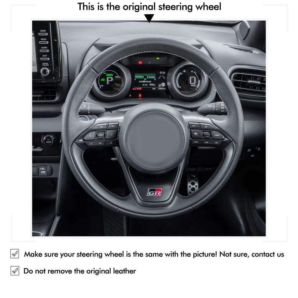 MEWANT Genuine Leather Car Steering Wheel Cove for Toyota Yaris Cross GR - Alcantara, Leather, Carbon Fiber, Easy Install, Non - Slip, Best Steering Wheel Cover