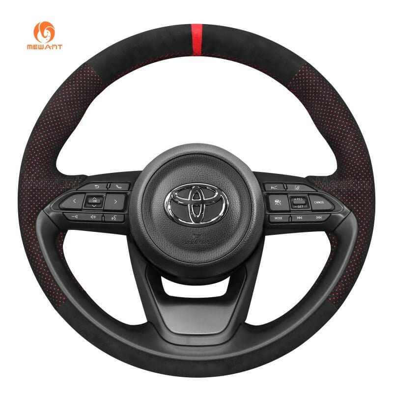 MEWANT Genuine Leather Car Steering Wheel Cove for Toyota Yaris Cross GR - Alcantara, Leather, Carbon Fiber, Easy Install, Non - Slip, Best Steering Wheel Cover