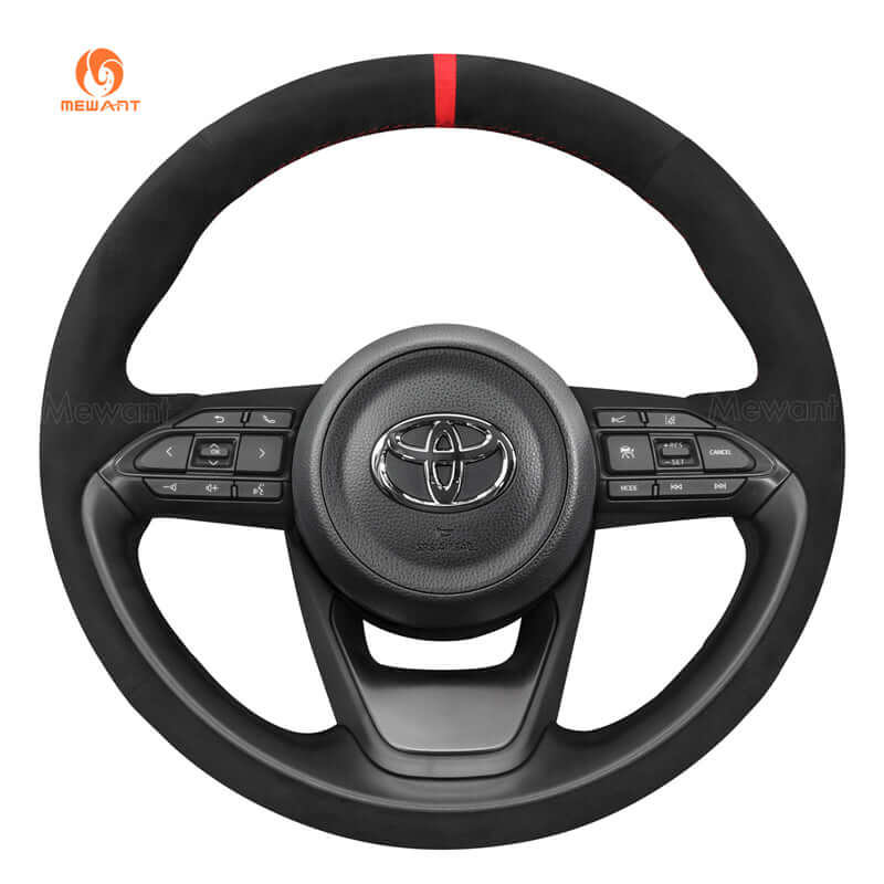 MEWANT Genuine Leather Car Steering Wheel Cove for Toyota Yaris Cross GR - Alcantara, Leather, Carbon Fiber, Easy Install, Non - Slip, Best Steering Wheel Cover