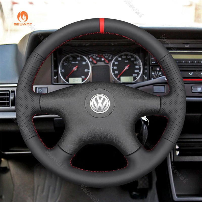 MEWANT Genuine Leather Car Steering Wheel Cove for Volkswagen Santana 2000 - 2012 - Alcantara, Leather, Carbon Fiber, Easy Install, Non - Slip, Best Steering Wheel Cover