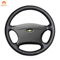 MEWANT black pu leather steering wheel cover for Chevrolet Niva, with red stitching and perforated detailing on a white background