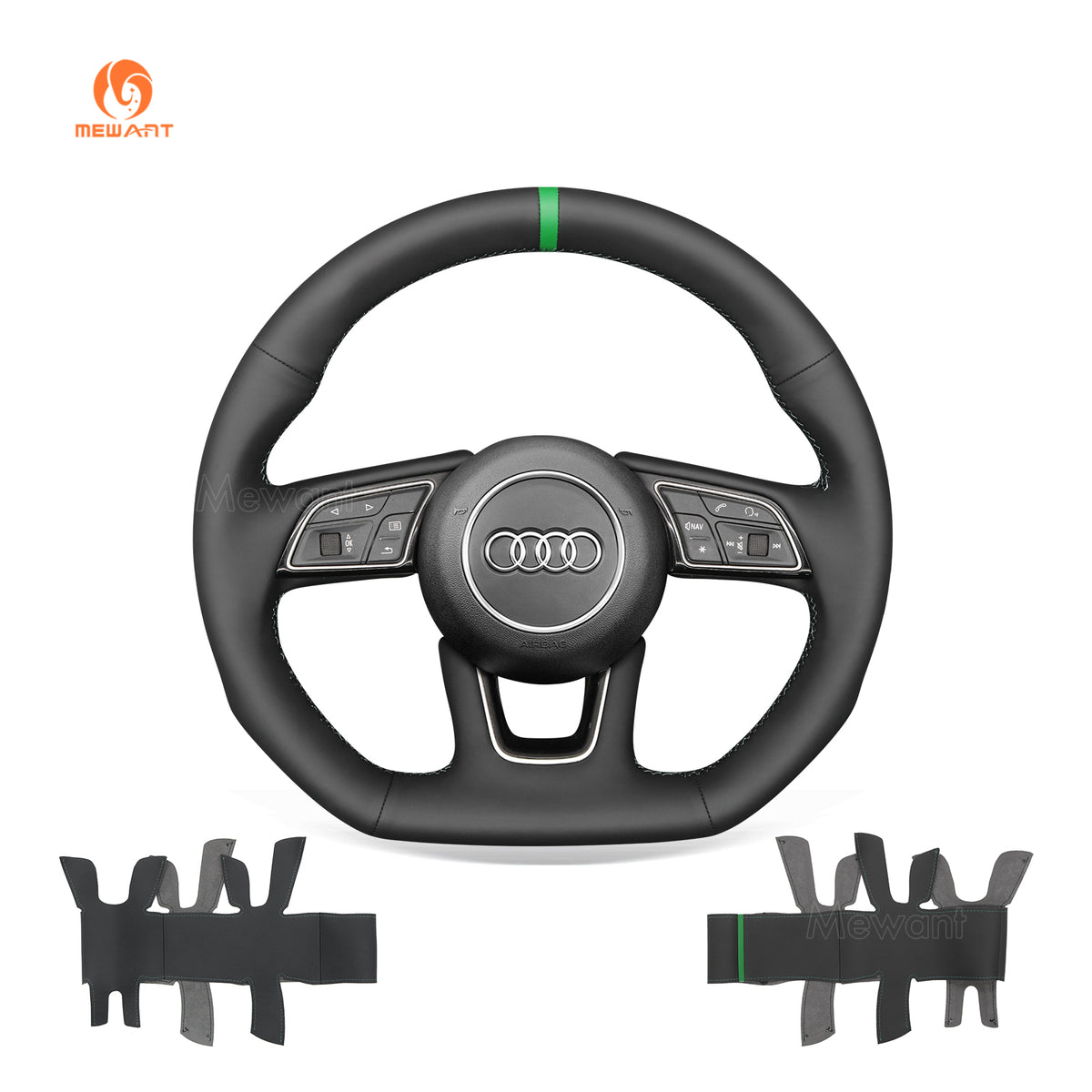 MEWANT Audi steering wheel cover displayed beside the flat pu leather cover
