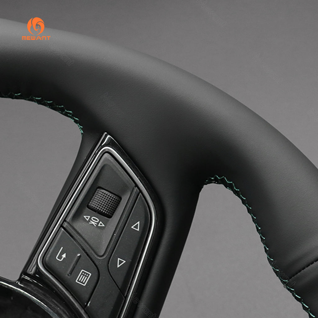 MEWANT Audi steering wheel cover, close-up of the button opening and pu leather edge