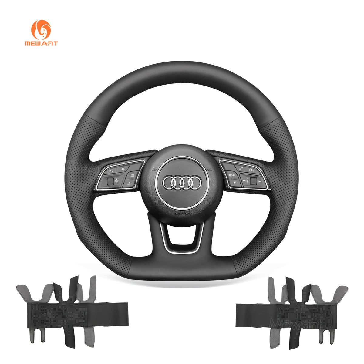 MEWANT Audi steering wheel cover 18184011P1101-7F displayed beside the flat cover