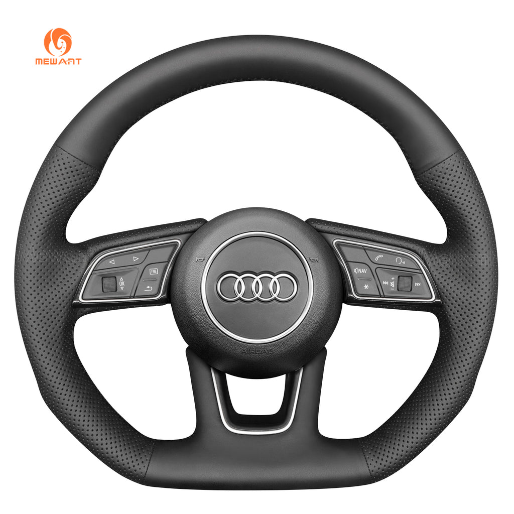 MEWANT black pu leather Audi steering wheel cover 18184011P1101-7F on a white background