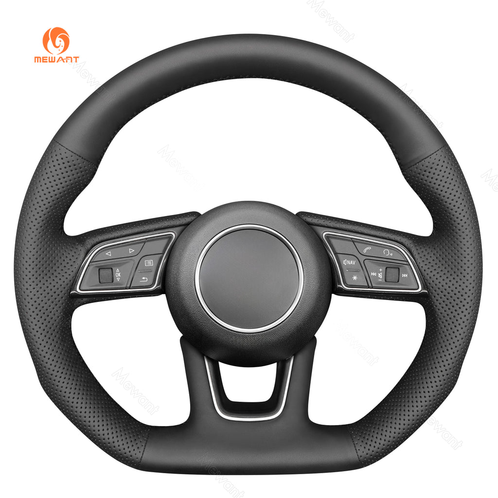 MEWANT black pu leather steering wheel cover for compatible Audi models, perforated design 18184011P1101-7F