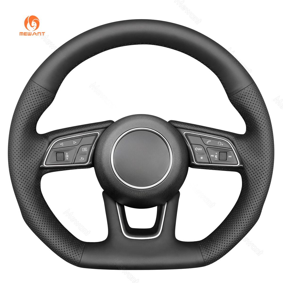 MEWANT black pu leather steering wheel cover for compatible Audi models, perforated design 18184011P1101-7F